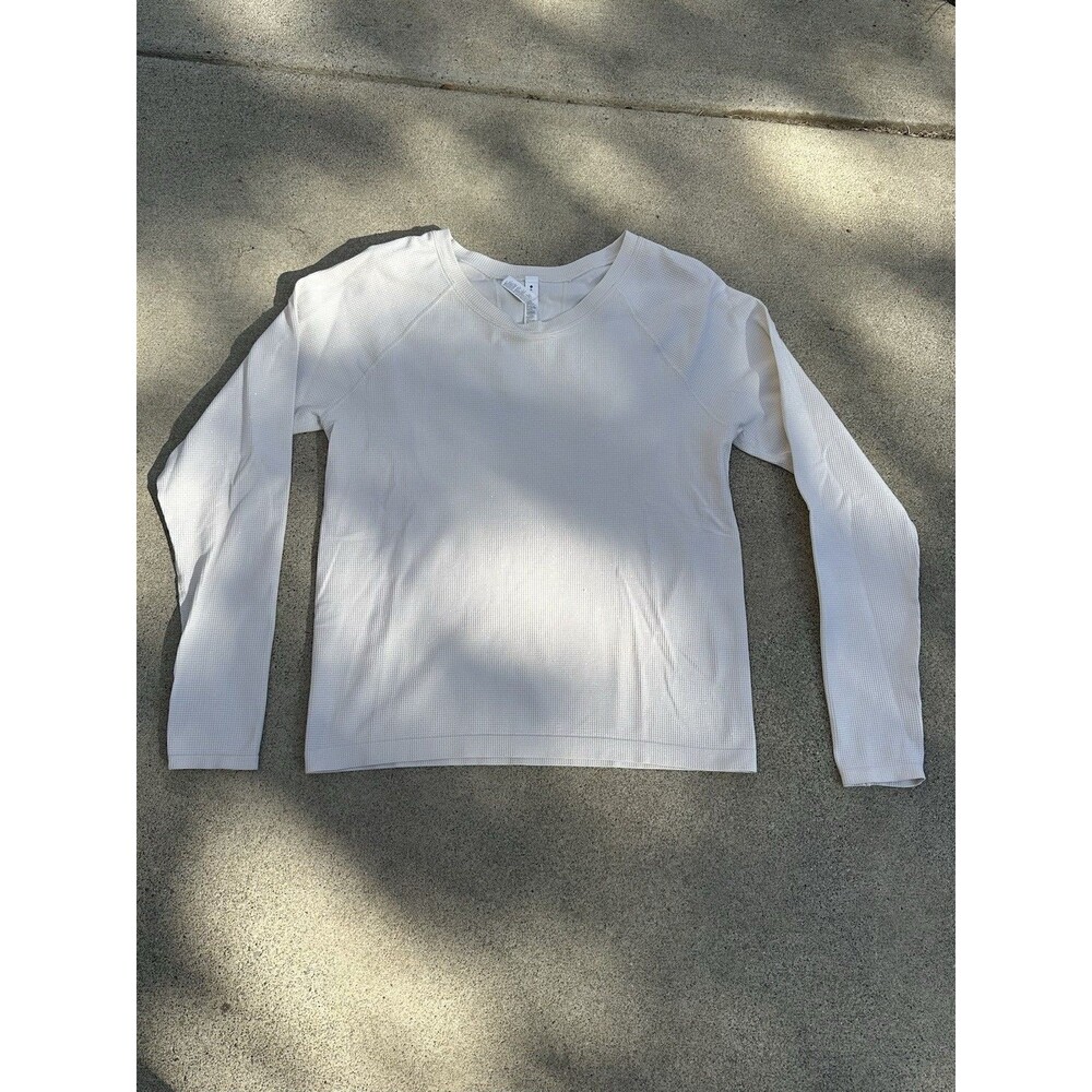 Athleta Women’s Momentum Cream Shimmer Waffle Knit Athletic Long Sleeve Size L